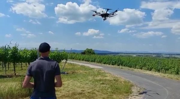 drone flying over vineyards